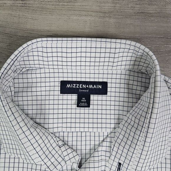 Mizzen Main Shirt Mens XL Leeward White Windowpane Trim Fit Button  Stretch - Picture 3 of 6